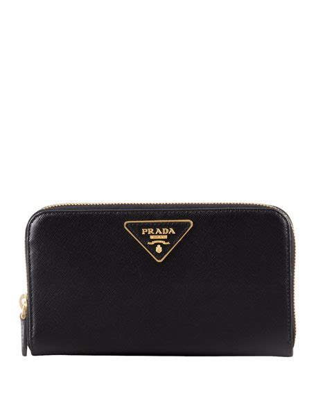 prada saffiano triangle zip-around wallet black|prada wallet holder.